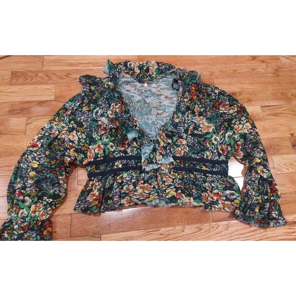 Free People Rudi Ruffle In Night Garden Floral Long Sleeve Top Size Small